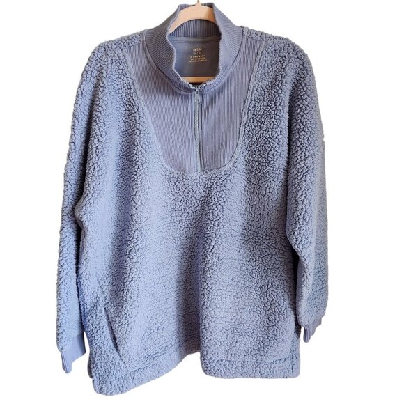 aerie Tops - Aerie Blue Sherpa Quarter-Zip Sweatshirt